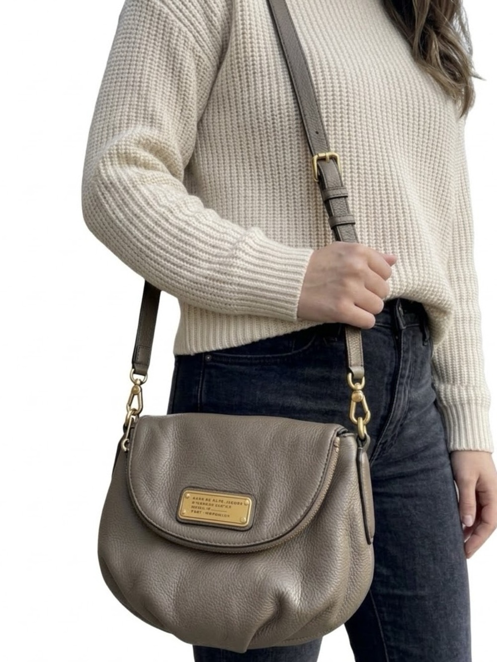 Marc by Marc Jacobs Classic Q Mini Natasha Leather Crossbody Bag – Taupe / Grey